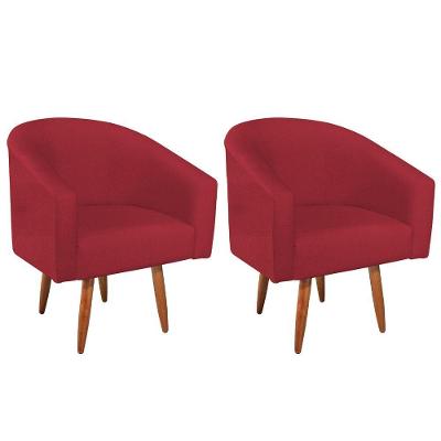Kit 02 Poltronas Decorativas Sala De Estar Recepção Luiza Pés Palito Suede - Amarena Móveis Vermelho