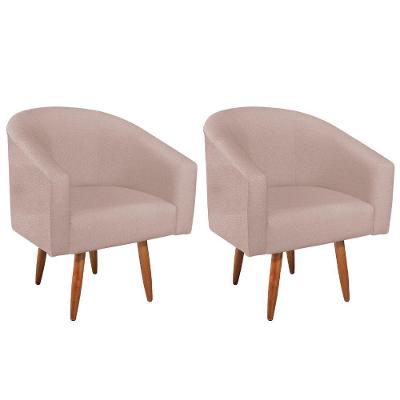 Kit 02 Poltronas Decorativas Sala De Estar Recepção Luiza Pés Palito Suede - Amarena Móveis Rosê