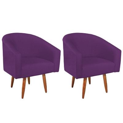 Kit 02 Poltronas Decorativas Sala De Estar Recepção Luiza Pés Palito Suede - Amarena Móveis Roxo