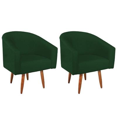 Kit 02 Poltronas Decorativas Sala De Estar Recepção Luiza Pés Palito Suede - Amarena Móveis Verde