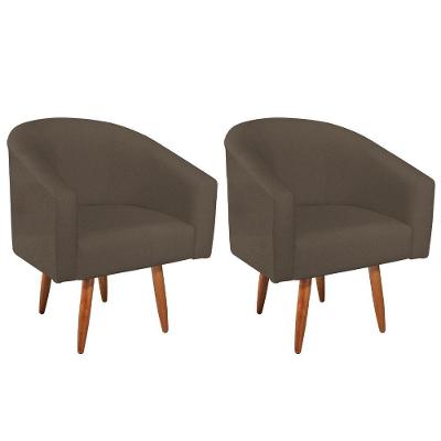 Kit 02 Poltronas Decorativas Sala De Estar Recepção Luiza Pés Palito Suede - Amarena Móveis Marrom