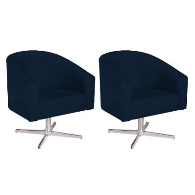 Kit 02 Poltronas Luiza Base Giratória De Metal Suede - Amarena Móveis Azul Marinho