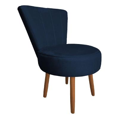 Poltrona Cadeira Decorativa Costurada Elegância Veludo Pés Palito Castanho - Pallazio Azul Marinho