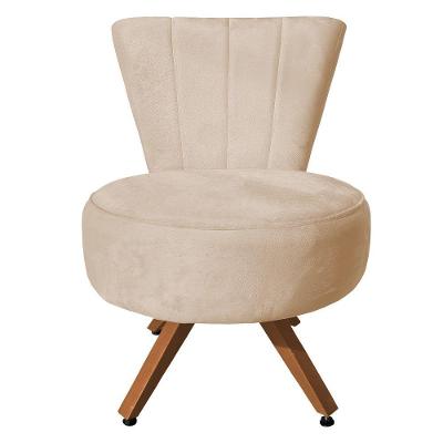 Poltrona Cadeira Decorativa Costurada Elegância Veludo Base Giratória Castanho - Pallazio Bege