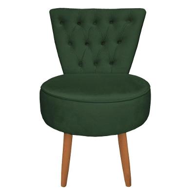 Poltrona Cadeira Decorativa Capitonê Elegância Veludo Verde Pés Palito Castanho - Pallazio