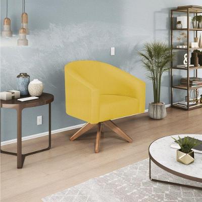 Poltrona Decorativa Luiza Base Giratória De Madeira Suede - Amarena Móveis Amarelo