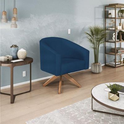 Poltrona Decorativa Luiza Base Giratória De Madeira Suede - Amarena Móveis Azul Marinho
