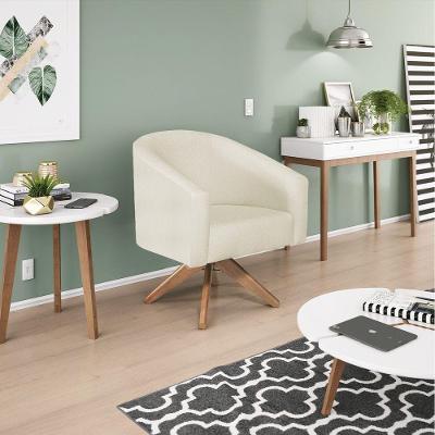 Poltrona Decorativa Luiza Base Giratória De Madeira Suede - Amarena Móveis Bege