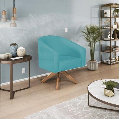 Poltrona Decorativa Luiza Base Giratória De Madeira Suede - Amarena Móveis Azul Turquesa