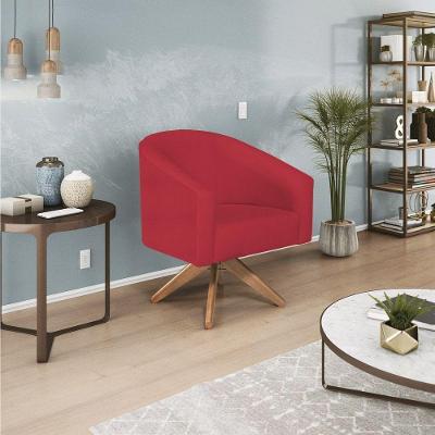 Poltrona Decorativa Luiza Base Giratória De Madeira Suede - Amarena Móveis Vermelho