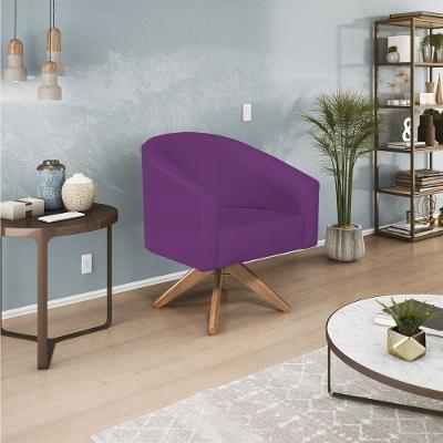 Poltrona Decorativa Luiza Base Giratória De Madeira Suede - Amarena Móveis Roxo