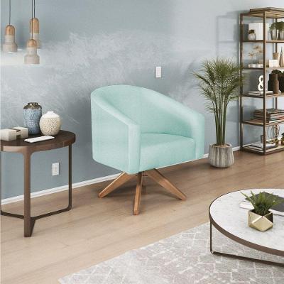 Poltrona Decorativa Luiza Base Giratória De Madeira Suede - Amarena Móveis Azul Tiffany