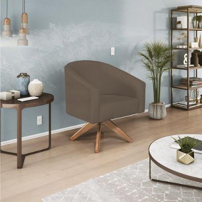 Poltrona Decorativa Luiza Base Giratória De Madeira Suede - Amarena Móveis Marrom