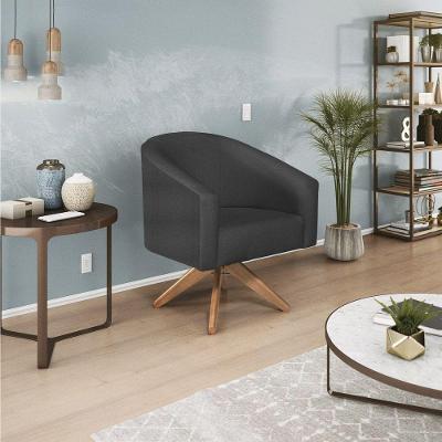 Poltrona Decorativa Luiza Base Giratória De Madeira Suede - Amarena Móveis Preto