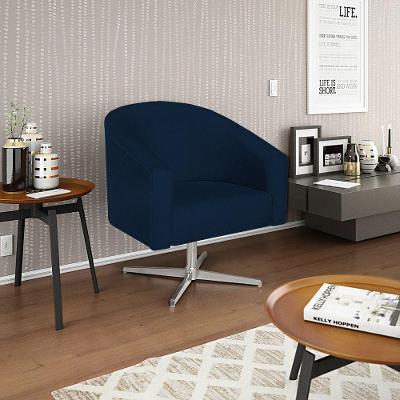 Poltrona Decorativa Luiza Base Giratória De Metal Suede - Amarena Móveis Azul Marinho