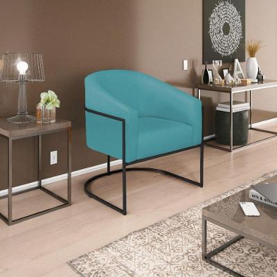 Poltrona Decorativa Luiza Base De Ferro Preto Suede - Amarena Móveis Azul Turquesa