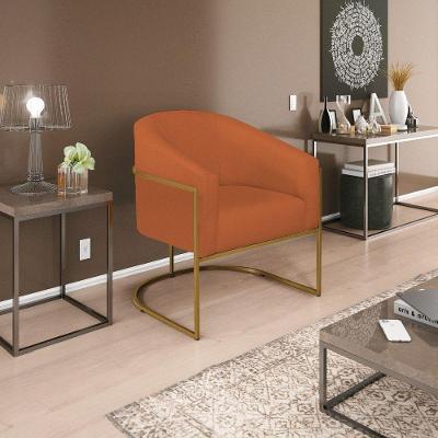 Poltrona Decorativa Luiza Base De Ferro Dourado Suede - Amarena Móveis Terracota