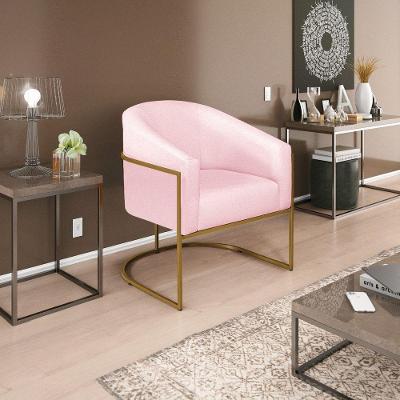 Poltrona Decorativa Luiza Base De Ferro Dourado Suede - Doce Sonho Móveis Rosa Bebê