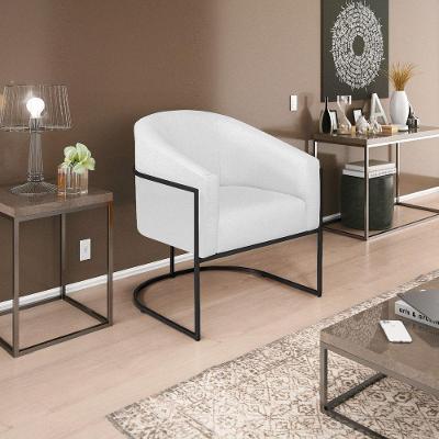 Poltrona Decorativa Luiza Base De Ferro Preto Suede - Doce Sonho Móveis Branco