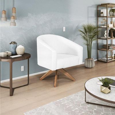 Poltrona Decorativa Luiza Base Giratória De Madeira Suede - Amarena Móveis Branco