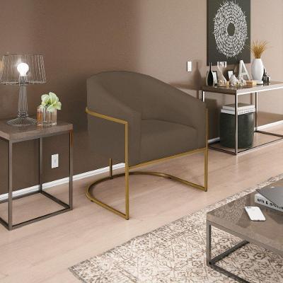 Poltrona Decorativa Luiza Base De Ferro Dourado Suede - Doce Sonho Móveis Marrom