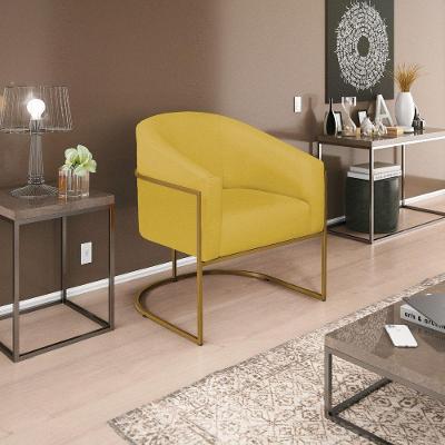 Poltrona Decorativa Luiza Base De Ferro Dourado Suede - Amarena Móveis Amarelo