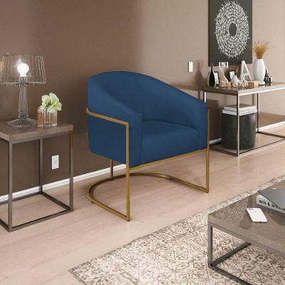 Poltrona Decorativa Luiza Base De Ferro Dourado Suede - Doce Sonho Móveis Azul Marinho