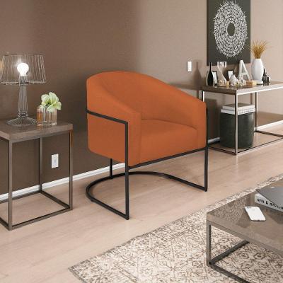 Poltrona Decorativa Luiza Base De Ferro Preto Suede - Amarena Móveis Terracota
