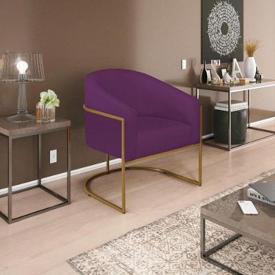 Poltrona Decorativa Luiza Base De Ferro Dourado Suede - Doce Sonho Móveis Roxo