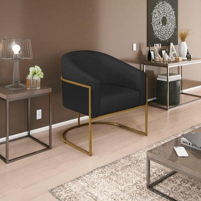 Poltrona Decorativa Luiza Base De Ferro Dourado Suede - Doce Sonho Móveis Preto