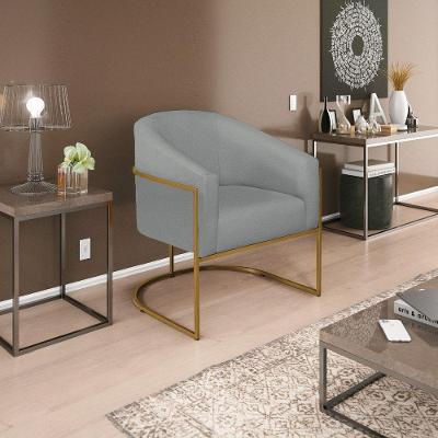 Poltrona Decorativa Luiza Base De Ferro Dourado Suede - Doce Sonho Móveis Cinza