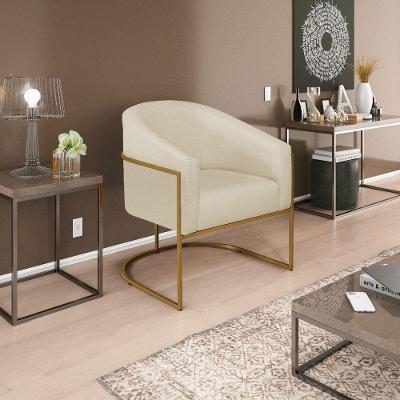 Poltrona Decorativa Luiza Base De Ferro Dourado Suede - Doce Sonho Móveis Bege