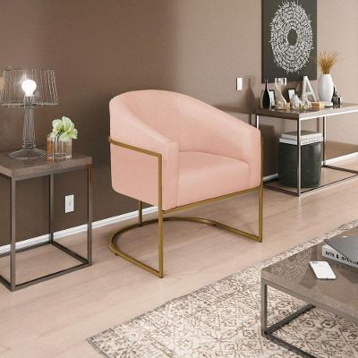 Poltrona Decorativa Luiza Base De Ferro Dourado Suede - Doce Sonho Móveis Rosê