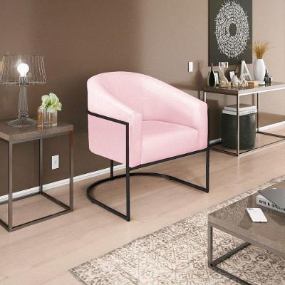 Poltrona Decorativa Luiza Base De Ferro Preto Suede - Amarena Móveis Rosa Bebê