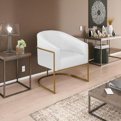 Poltrona Decorativa Luiza Base De Ferro Dourado Suede - Doce Sonho Móveis Branco