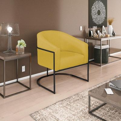 Poltrona Decorativa Luiza Base De Ferro Preto Suede - Doce Sonho Móveis Amarelo