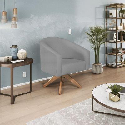 Poltrona Decorativa Luiza Base Giratória De Madeira Suede - Doce Sonho Móveis Cinza