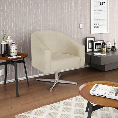 Poltrona Decorativa Sala De Estar Recepção Luiza Base Giratória De Metal Suede - Amarena Móveis Bege