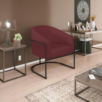 Poltrona Decorativa Sala De Estar Recepção Luiza Base De Ferro Preto Suede - Amarena Móveis Bordô