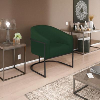 Poltrona Decorativa Sala De Estar Recepção Luiza Base De Ferro Preto Suede - Amarena Móveis Verde