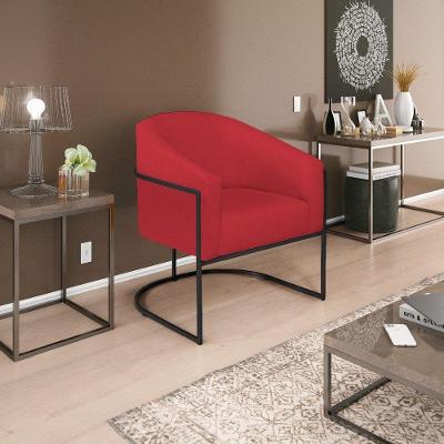 Poltrona Decorativa Sala De Estar Recepção Luiza Base De Ferro Preto Suede - Amarena Móveis Vermelho