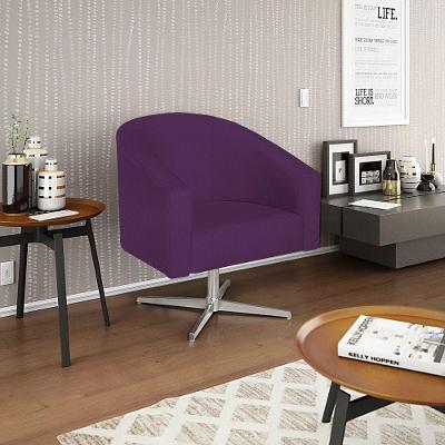 Poltrona Decorativa Sala De Estar Recepção Luiza Base Giratória De Metal Suede - Amarena Móveis Roxo