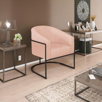 Poltrona Decorativa Sala De Estar Recepção Luiza Base De Ferro Preto Suede - Amarena Móveis Rosê