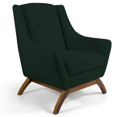 Poltrona Fixa Base De Madeira Linho Verde C-117