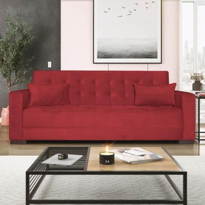 Sofá Cama 3 Lugares Jobim Suede - Doce Sonho Móveis Vermelho