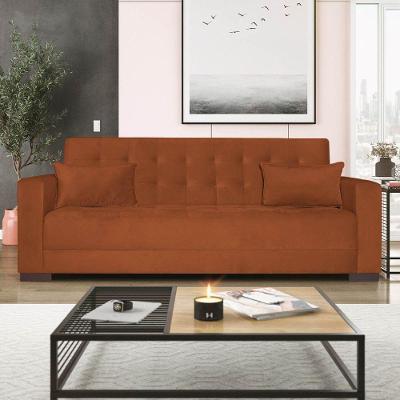 Sofá Cama 3 Lugares Jobim Suede - Doce Sonho Móveis Terracota