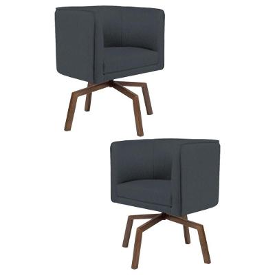 2 Poltronas Ka Madeira Betina B317 Veludo Cinza