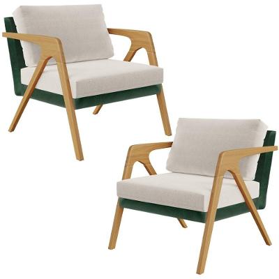 Kit 02 Poltronas Sala L02 Facto Verde Musgo Linho Cru
