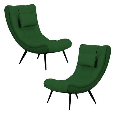 Kit 2 Poltronas Decorativas Sala De Estar Com Almofada E Pés Palito Lord Veludo Luxo Verde - Ibiza