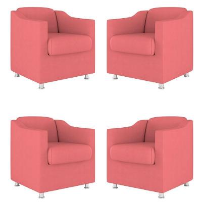 Kit 04 Poltronas Tilla Consultório Recepção Sala Suede Cor:rosa